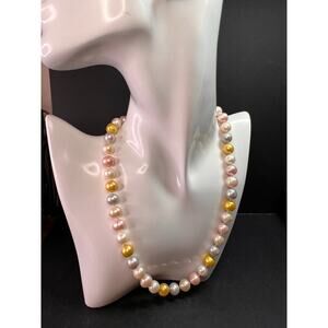 Multicolor Cultured Pearl Necklace 18” 925 WW Sterling Toggle Clasp